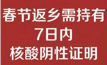 环碧公司温馨提醒: 春节返乡需持有7日内核酸阴性证明